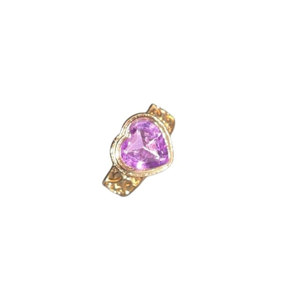 Gold Heart Ring with Purple Gemstone - Women's Jewelry